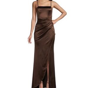 Elegant Brown Satin Maxi Dress